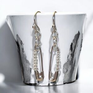 5 For $25💫Small Silver Safety Pin Punk Beaded Dangles